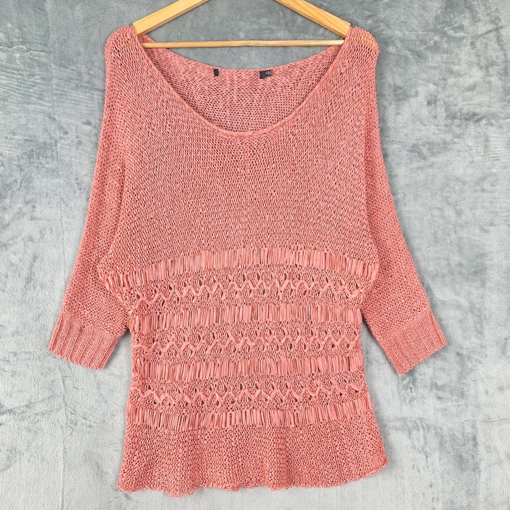 Womens Top Small Open Knit Sweater Beachy Boho Coastal Oversized Relaxed Crochet